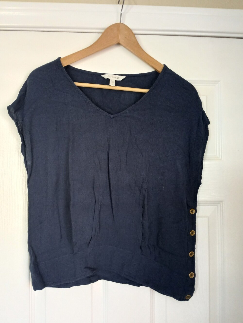 Garnet Hill Blue Blouse with Button Accents
